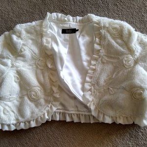 white faux fur shawl with rose decor